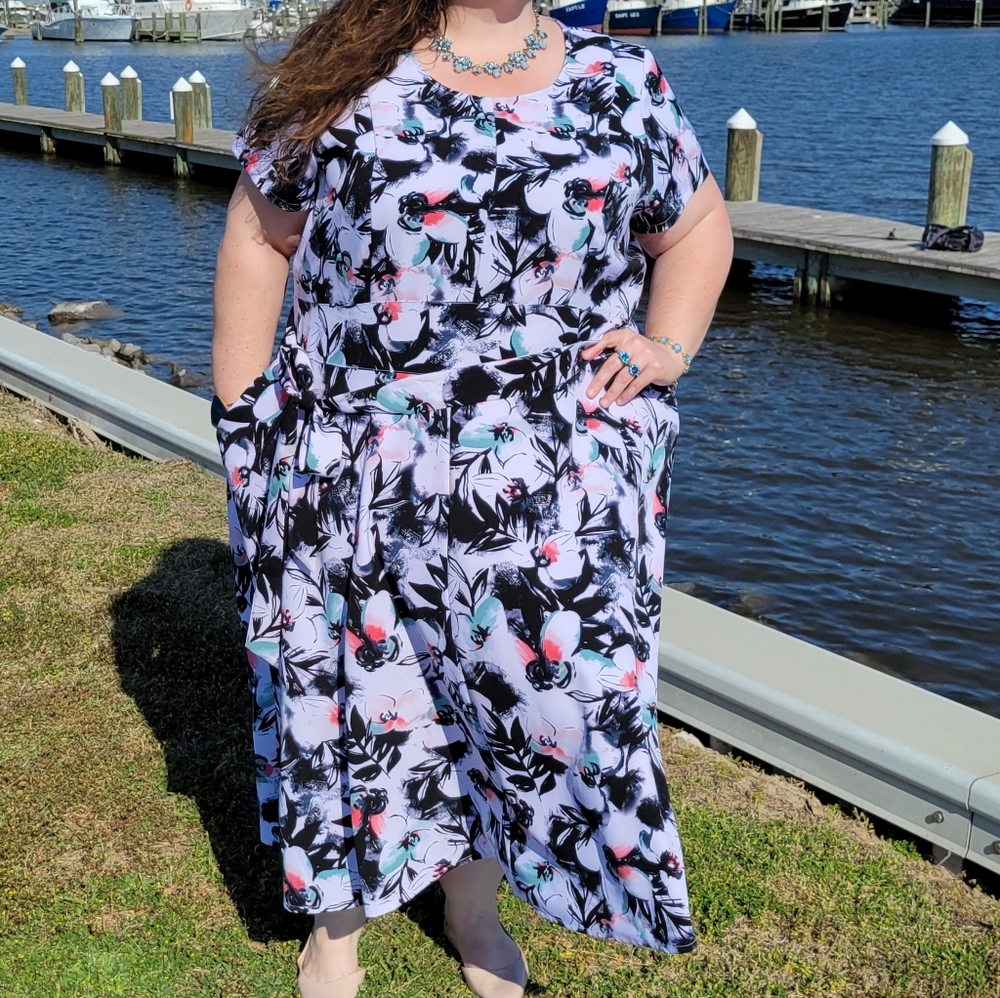 Easter Dress Lane Bryant White Floral Short Sleeve Plus Dress Sz 28 - Picture 8 of 15